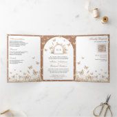 Invitation Trois Volets Boho Beige Fleur sauvage Butterfly Arch Mariage (Intérieur)