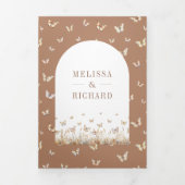Invitation Trois Volets Boho Beige Fleur sauvage Butterfly Arch Mariage (Page de couverture)