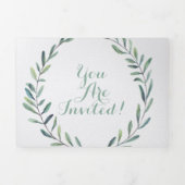 Invitation Trois Volets Boho Blue et Green Wreath Mariage (Page de couverture)