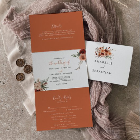 Invitation Trois Volets Boho Botanique Automne Floral Mariage