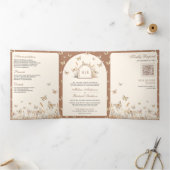 Invitation Trois Volets Boho Crème Beige Fleur sauvage Papillon Arch Maria (Intérieur)