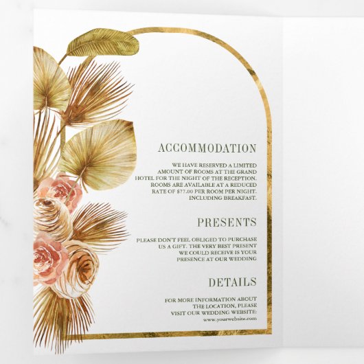 Invitation Trois Volets Boho Earthy Floral Olive Green QR Code Mariage (Intérieur en premier)