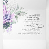 Invitation Trois Volets Boho Elegant Purple Succulents Mariage de verdure (Intérieur au milieu)