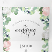 Invitation Trois Volets Boho Floral Blush Rose Roses Mariage vert (Intérieur en premier)