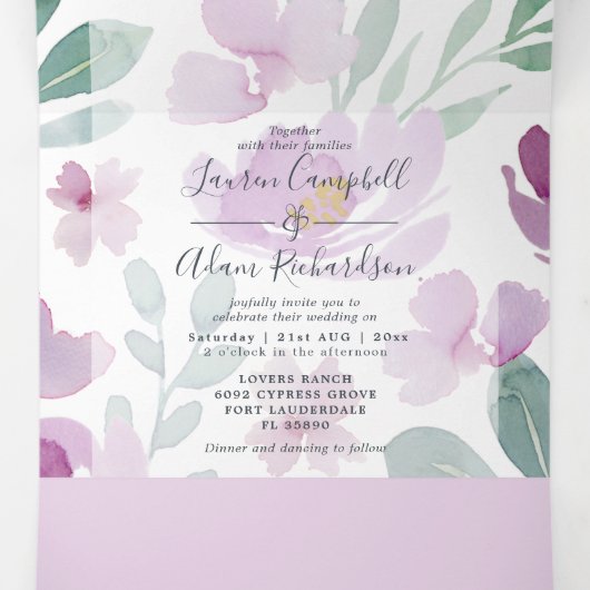 Invitation Trois Volets Boho Floral Mariage (Intérieur au milieu)