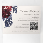 Invitation Trois Volets Boho Marine Maroon Monstera Floral QR Code Mariage (Intérieur en premier)