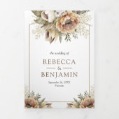 Invitation Trois Volets Boho Neutral Terme Floral Taupe QR Code Mariage (Page de couverture)