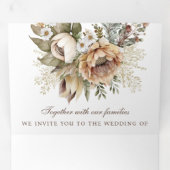 Invitation Trois Volets Boho Neutral Terme Floral Taupe QR Code Mariage (Intérieur en premier)