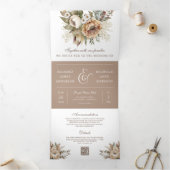 Invitation Trois Volets Boho Neutral Terme Floral Taupe QR Code Mariage (Intérieur)