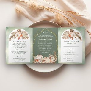 Invitation Trois Volets Boho Pampas Citrouille Floral Sage Green Mariage d
