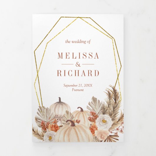 Invitation Trois Volets Boho Pampas Citrouille Floral Terracotta Mariage d (Page de couverture)