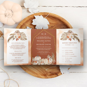 Invitation Trois Volets Boho Pampas Citrouille Floral Terracotta Mariage d