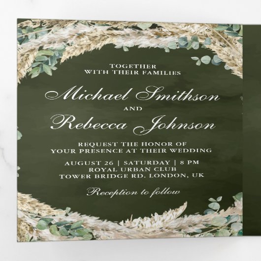 Invitation Trois Volets Boho Pampas Eucalyptus Wreath Sage Mariage vert (Intérieur en premier)