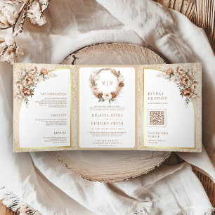 Invitation Trois Volets Boho Pampas Neutral Beige Terme Mariage Floral