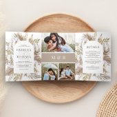 Invitation Trois Volets Boho Pampas Orchidée blanche Mariage de palmier sé