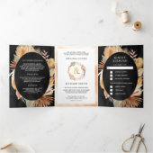 Invitation Trois Volets Boho Pampas séché Palm noir tout en un Mariage (Intérieur)