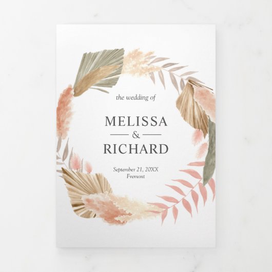 Invitation Trois Volets Boho Pampas séché Palm tout en un Mariage (Page de couverture)