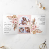 Invitation Trois Volets Boho Rustique Pampas Grass Dusty Rose Roses Mariag (Intérieur)