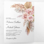 Invitation Trois Volets Boho Rustique Pampas Grass Dusty Rose Roses Mariag (Intérieur en premier)