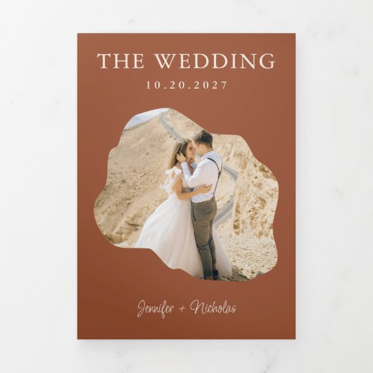 Invitation Trois Volets Boho Terracotta Wedding RSVP Détails QR Code Photo (Page de couverture)