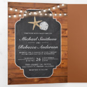 Invitation Trois Volets Bois Chalet Starfish Sable Dollar Beach Mariage (Intérieur en premier)