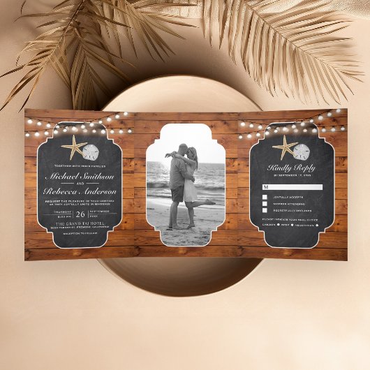 Invitation Trois Volets Bois Chalet Starfish Sable Dollar Beach Mariage