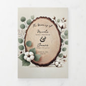 Invitation Trois Volets Bois de forêt Eucalyptus et Coton Mariage rustique (Page de couverture)