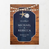 Invitation Trois Volets Bois Marine Blue Starfish Sand Dollar Beach Mariag (Page de couverture)