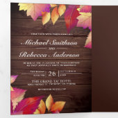 Invitation Trois Volets Bois rustique automne Feuilles d'automne tout en u (Intérieur en premier)