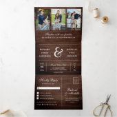 Invitation Trois Volets Bois rustique minimal 3 en 1 Mariage photo Collage (Intérieur)