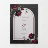 Invitation Trois Volets Bordeaux Red Roses Shadowy Grey Floral Mariage (Page de couverture)