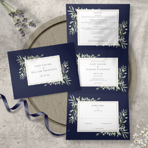 Invitation Trois Volets Botanical Greenery Feuille Marine Blue Photo Maria
