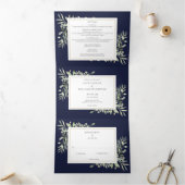 Invitation Trois Volets Botanical Greenery Feuille Marine Blue Photo Maria (Intérieur)