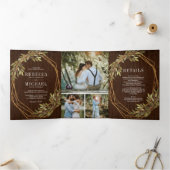 Invitation Trois Volets Botanique rustique Branche d'olivier Grange Mariag (Intérieur)