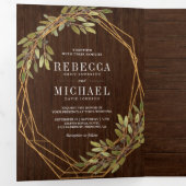 Invitation Trois Volets Botanique rustique Branche d'olivier Grange Mariag (Intérieur en premier)