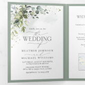 Invitation Trois Volets Botanique Verdure Floral Aquarelle Repas Mariage (Intérieur en premier)