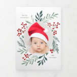 Invitation Trois Volets Botaniques d'hiver Élégant Noël Multi Photo<br><div class="desc">Cette carte de vacances multi-photo multi-pli personnalisable comprend d'élégantes botaniques d'hiver aquarelle qui encadrent magnifiquement votre photo. Parfait pour des vacances spéciales supplémentaires comme les premiers noël de bébé, les vacances sauver les dates, et annonces mariages merci. Sûr de faire une déclaration frappante et élégante cette saison de vacances, qui...</div>
