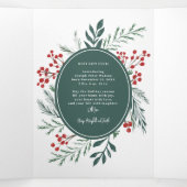 Invitation Trois Volets Botaniques d'hiver Élégant Noël Multi Photo (Intérieur au milieu)