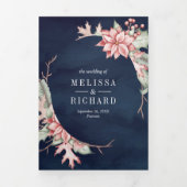 Invitation Trois Volets Bougie de Noël Poinsettia Code QR Mariage de marin (Page de couverture)