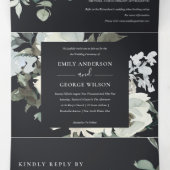 Invitation Trois Volets Bouquet d'aquarelle jaune ivoire noir (Intérieur au milieu)