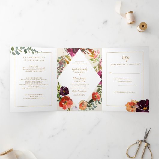 Invitation Trois Volets Bouquet d'automne sauvage | MARIAGE (Intérieur)