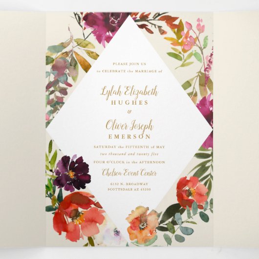 Invitation Trois Volets Bouquet d'automne sauvage | MARIAGE (Intérieur au milieu)