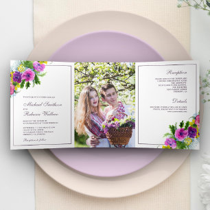 Invitation Trois Volets Bouquet floral de printemps vibre Mariage photo