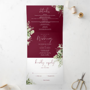 Invitation Trois Volets Bourgogne Botanical Greenery Mariage photo