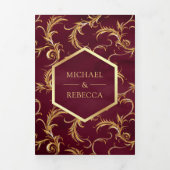 Invitation Trois Volets Bourgogne et or Flourd Mariage photo (Page de couverture)