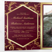 Invitation Trois Volets Bourgogne et or Flourd Mariage photo (Intérieur en premier)