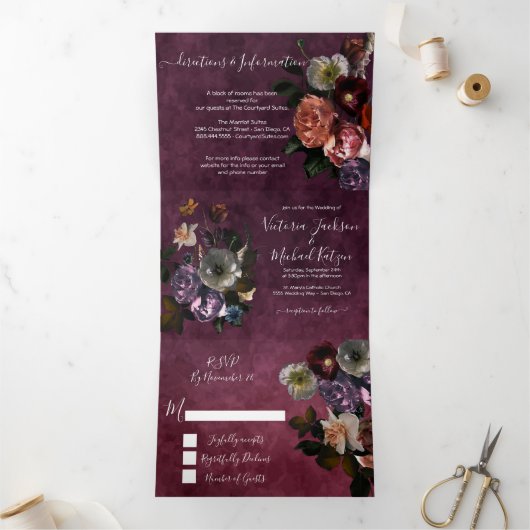 Invitation Trois Volets Bourgogne Hollandaise Master Floral Dark & Moody M (Intérieur)