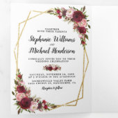 Invitation Trois Volets Bourgogne - Photo Florale en un seul Mariage (Intérieur en premier)