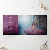 Invitation Trois Volets Bourgogne Rose rose Paris Feu d'artifice Quinceañe (Intérieur)