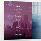 Invitation Trois Volets Bourgogne Rose rose Paris Feu d'artifice Quinceañe (Intérieur en premier)